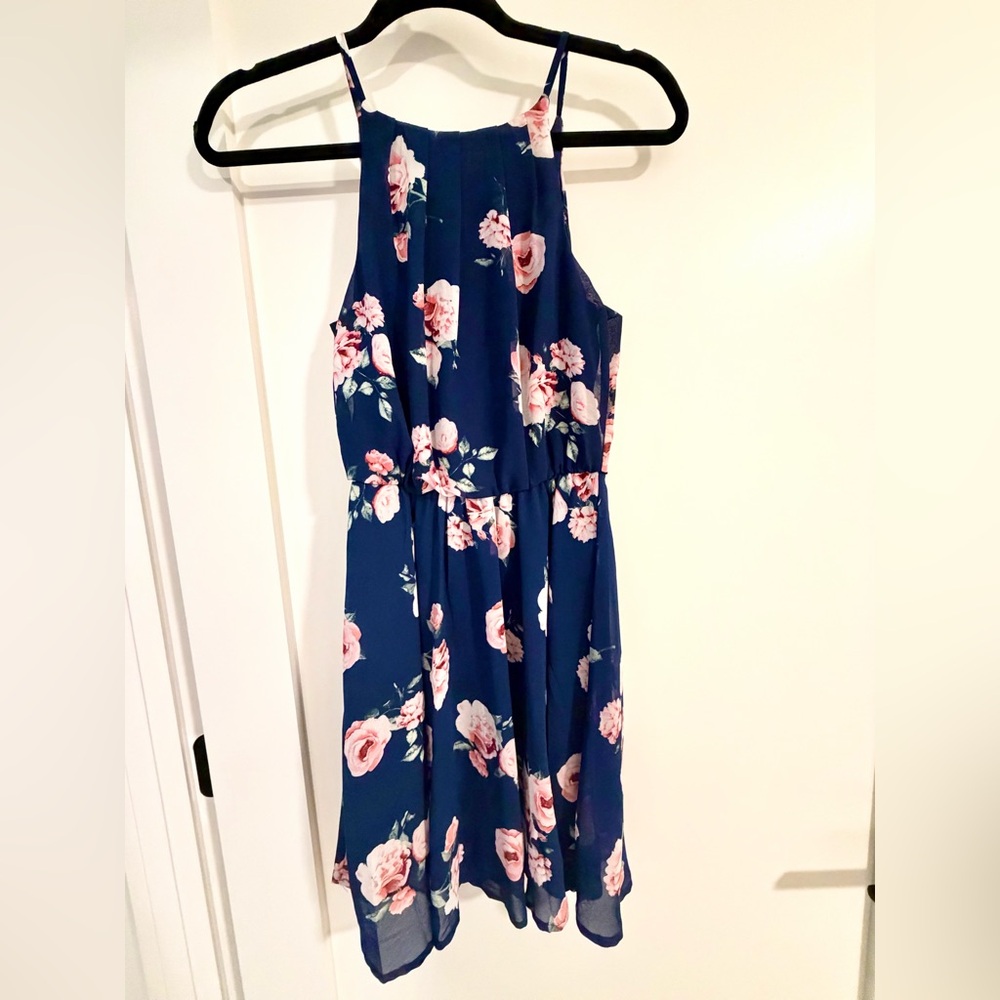 Francesca's Navy Floral Dress with Pink Roses